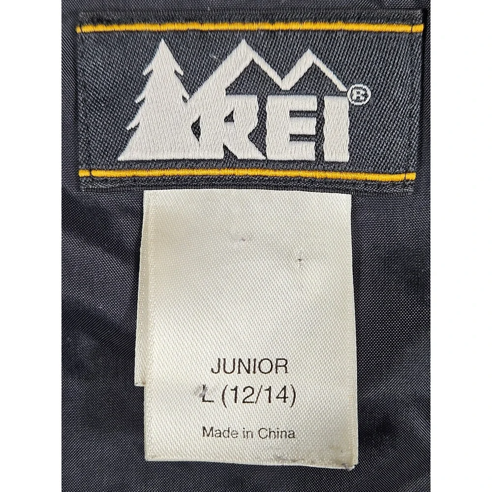 REI Junior Kids Large 12/14 Hooded Windbreaker Jacket Blue Gray Ripstop Nylon